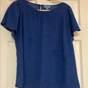 CeCe Blue Blouse with White and Black Dots